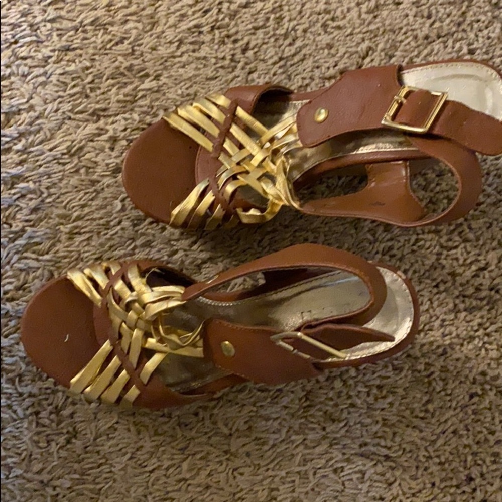Gold and tan wedges